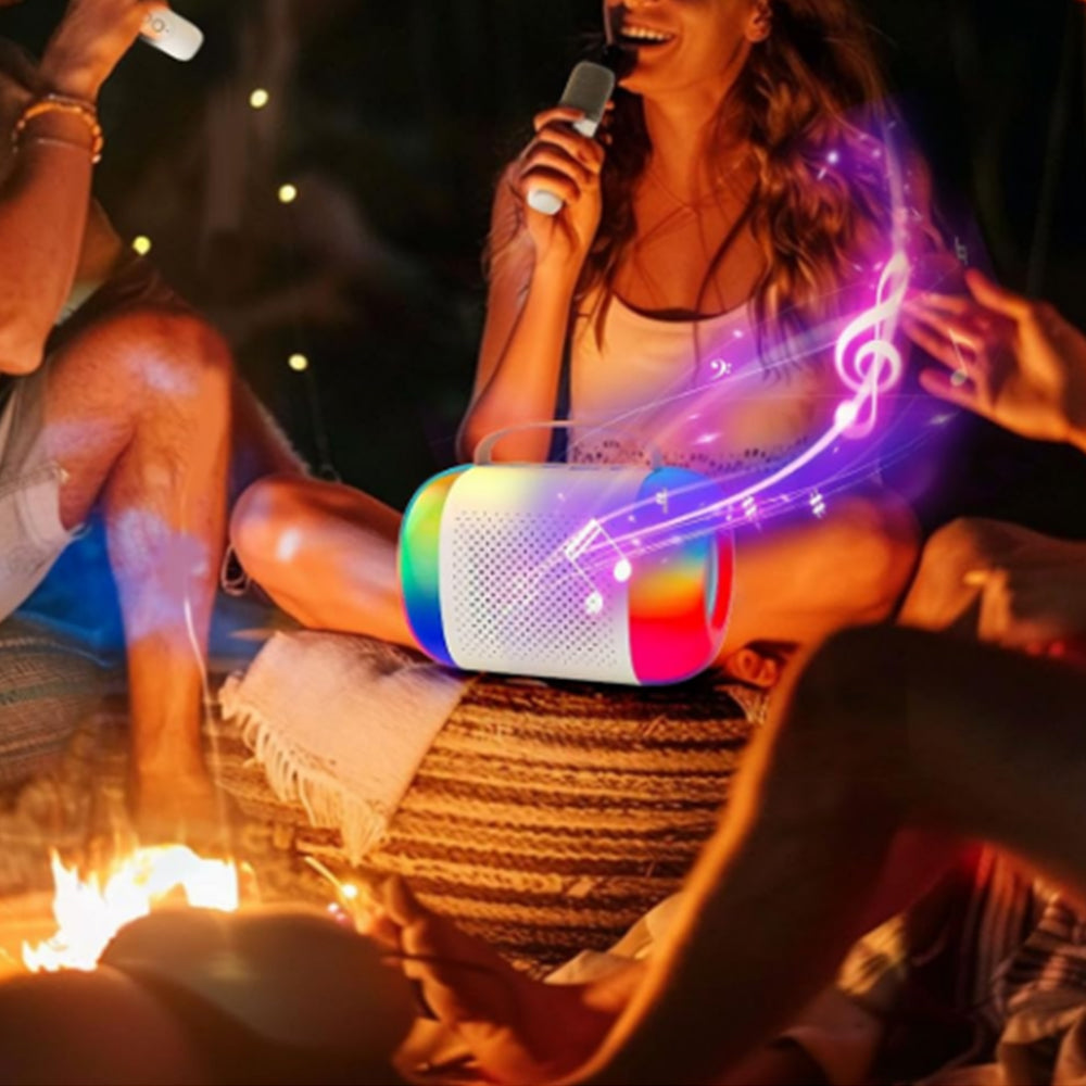 Mini Karaoke Machine Portable Bluetooth Speaker with 2 Wireless Microphone White