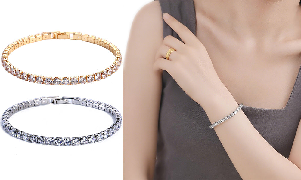 2Pcs Simple Tennis Bracelet Cube Zircon Tennis Chain for Women and Men