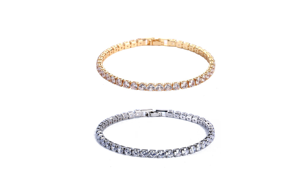 2Pcs Simple Tennis Bracelet Cube Zircon Tennis Chain for Women and Men