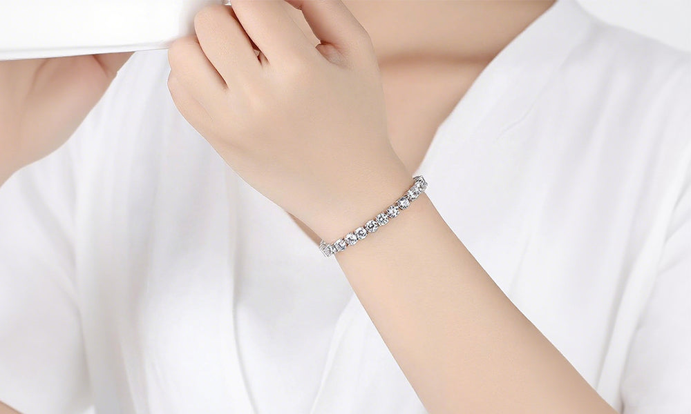 2Pcs Simple Tennis Bracelet Cube Zircon Tennis Chain for Women and Men