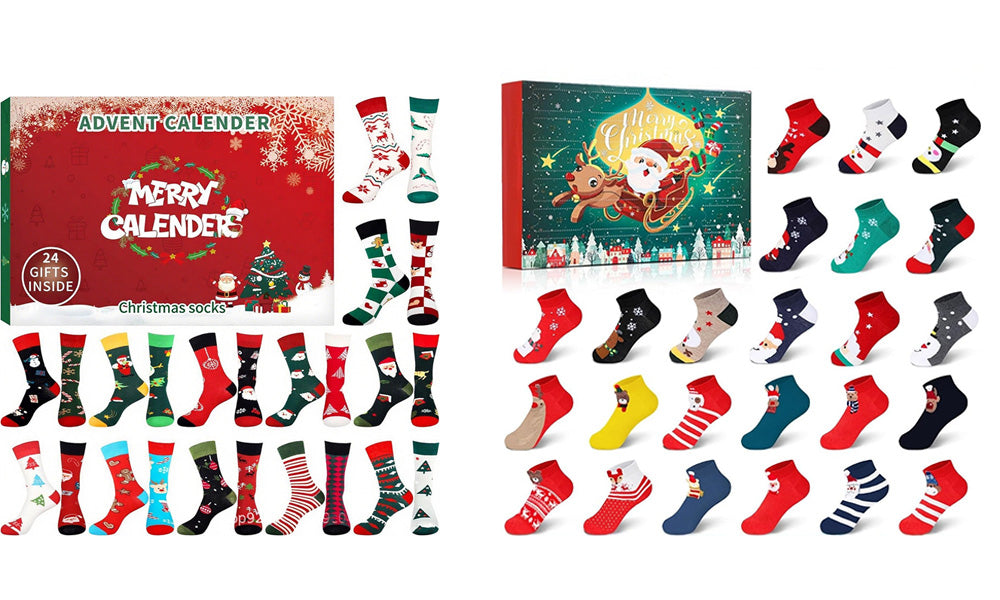 24 Days Funny Christmas Socks Countdown Calendar 12 Pairs Unisex Socks