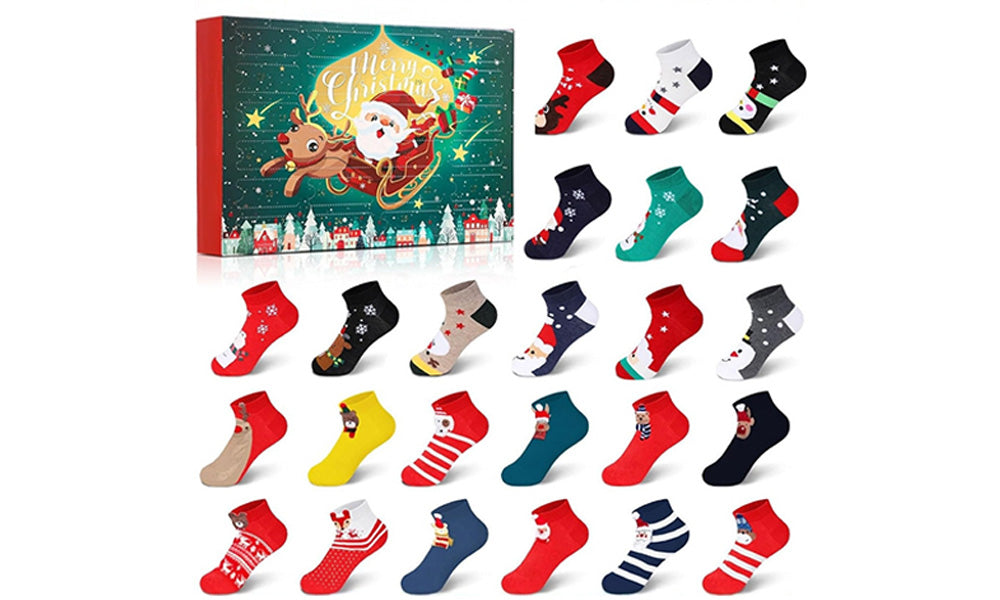24 Days Funny Christmas Socks Countdown Calendar 12 Pairs Unisex Socks