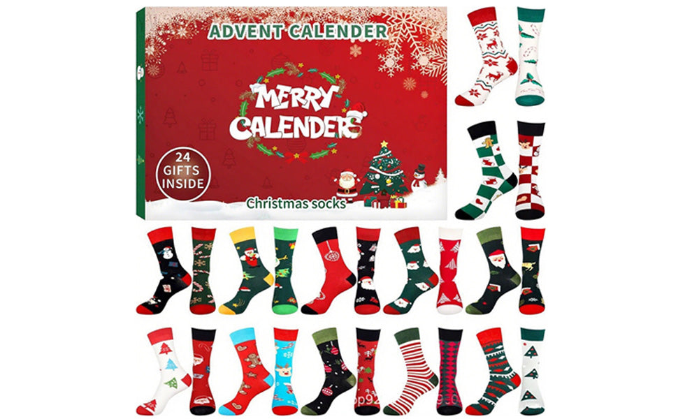 24 Days Funny Christmas Socks Countdown Calendar 12 Pairs Unisex Socks