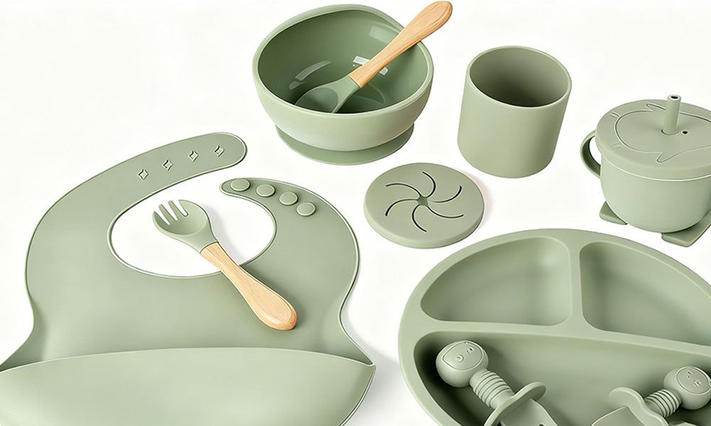 10-Piece Silicone Baby Feeding Set with Suction Plate Bowl Bib Cup and Utensils