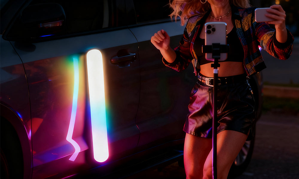 Adjustable Handheld RGB LED Fill Light with Tripod Sound-Reactive Ambient Light