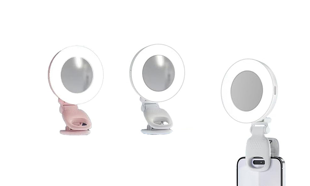 3-Light Mode Portable Selfie Light 180 Degrees Rotating Clip-On Fill Light with Mirror