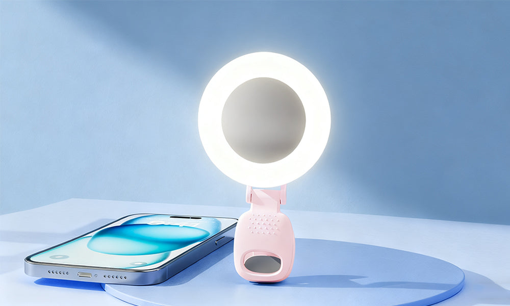 3-Light Mode Portable Selfie Light 180 Degrees Rotating Clip-On Fill Light with Mirror