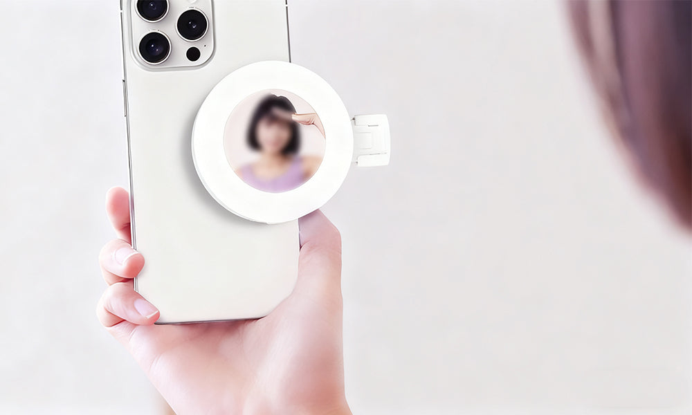3-Light Mode Portable Selfie Light 180 Degrees Rotating Clip-On Fill Light with Mirror