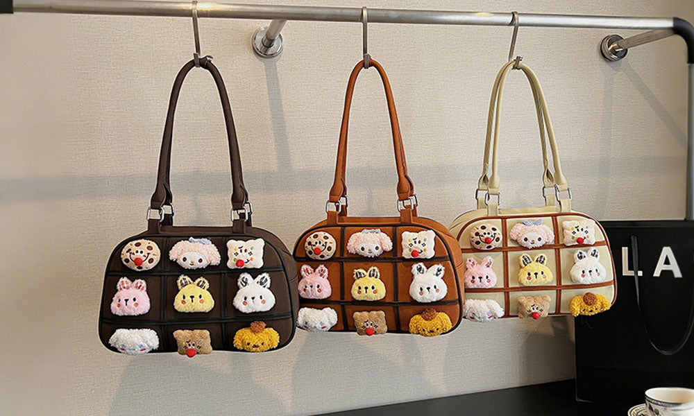 Cute Plush Doll PU Handbag for Women Daily Outing or Commute