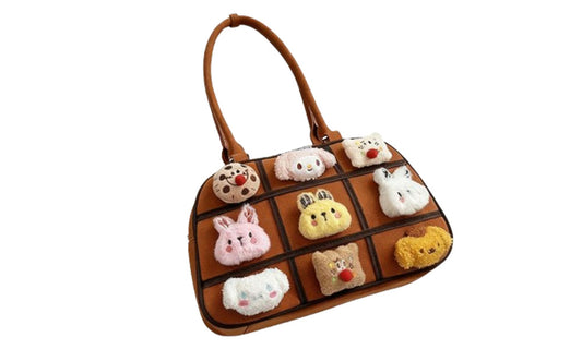 Cute Plush Doll PU Handbag for Women Daily Outing or Commute