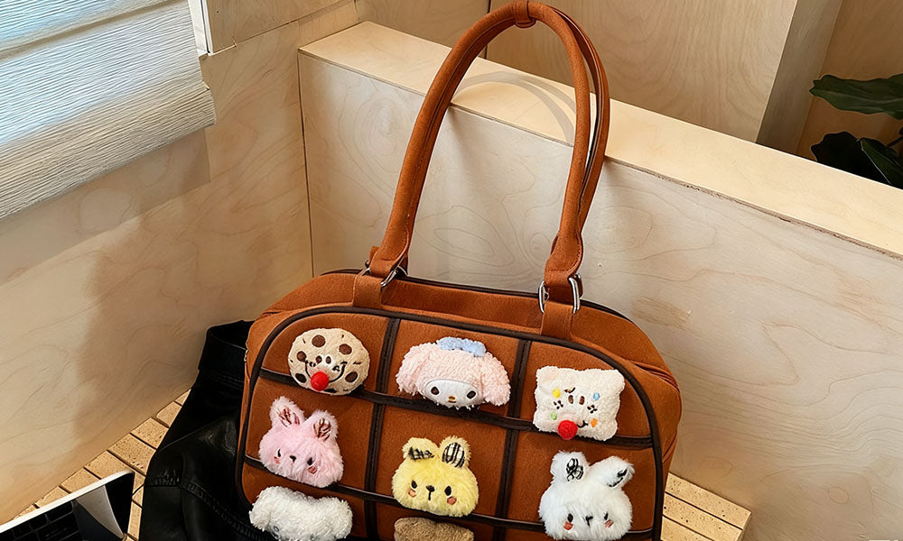 Cute Plush Doll PU Handbag for Women Daily Outing or Commute