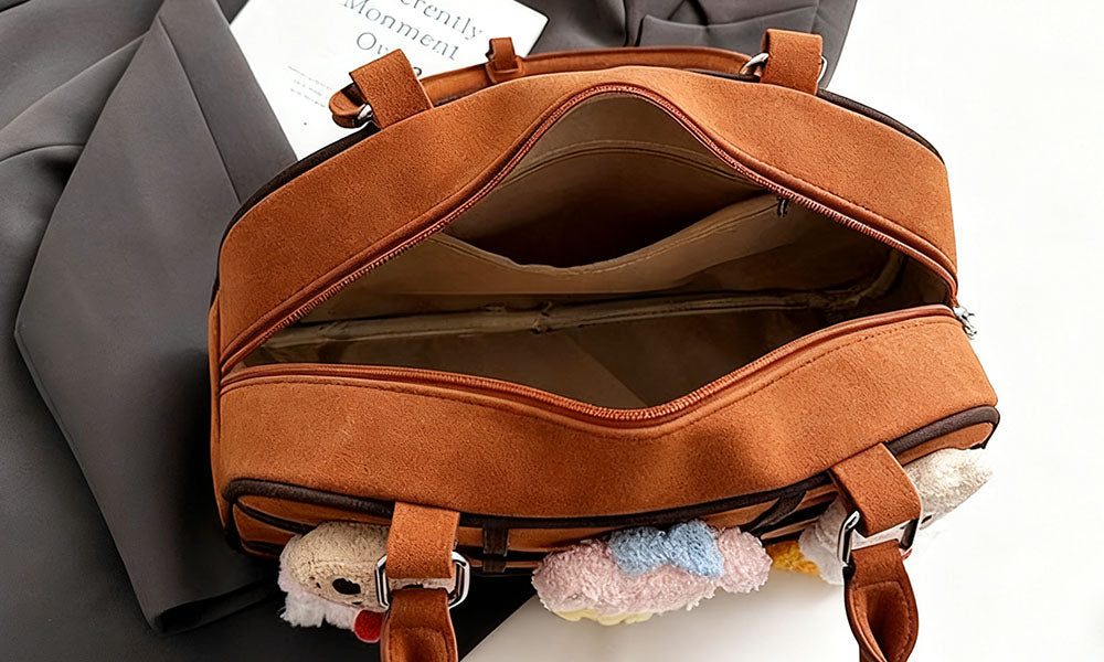 Cute Plush Doll PU Handbag for Women Daily Outing or Commute