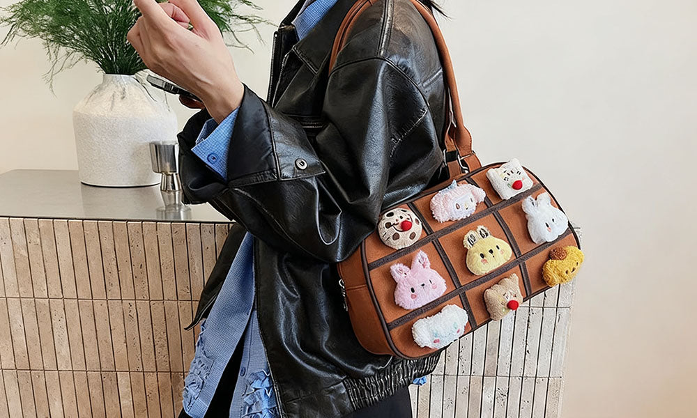 Cute Plush Doll PU Handbag for Women Daily Outing or Commute