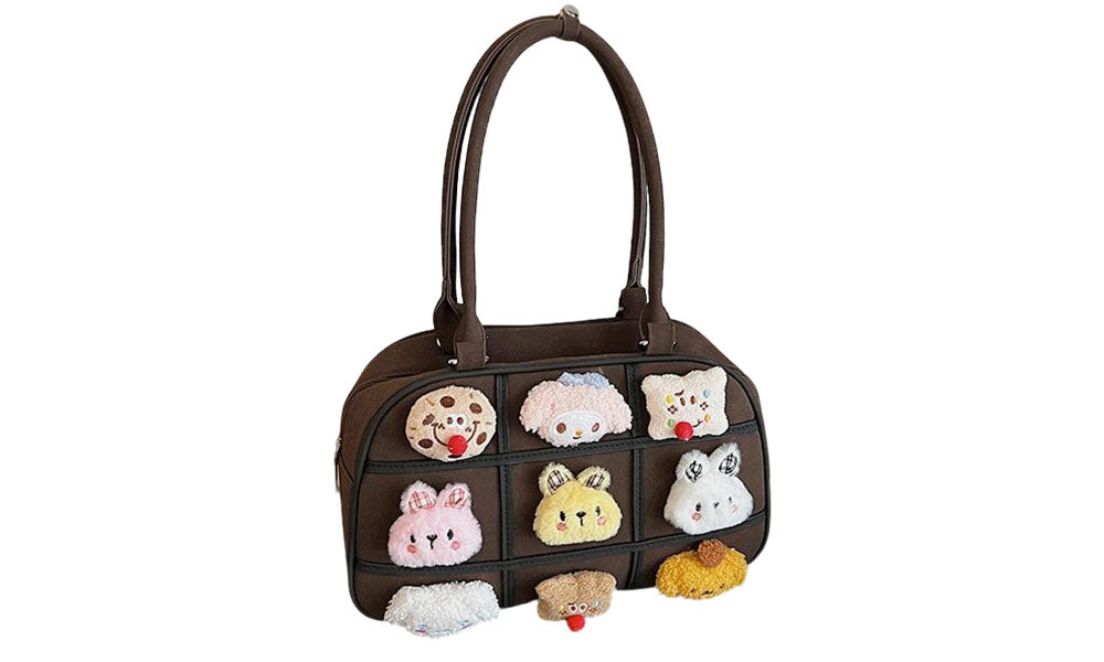 Cute Plush Doll PU Handbag for Women Daily Outing or Commute