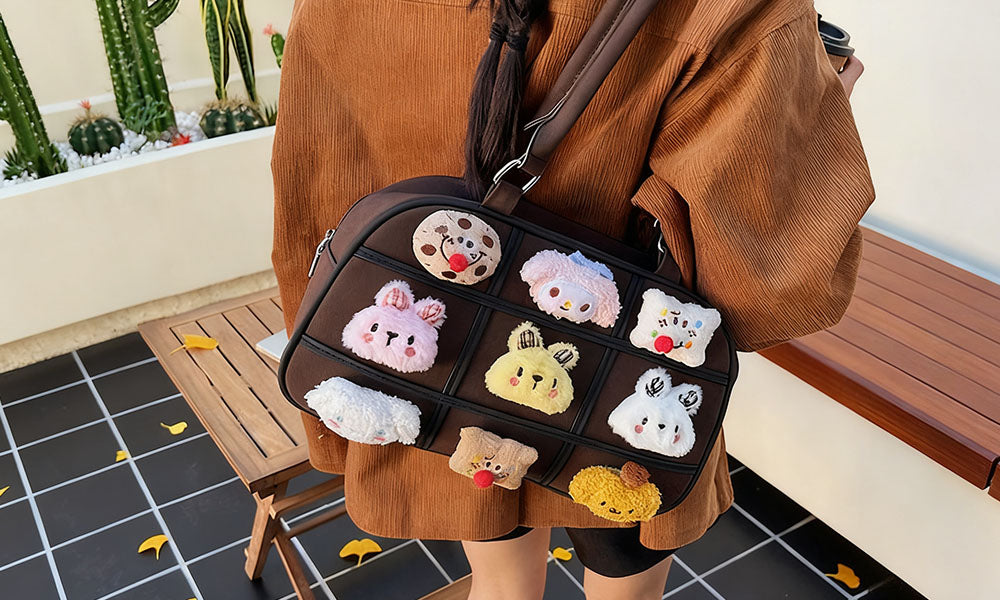 Cute Plush Doll PU Handbag for Women Daily Outing or Commute