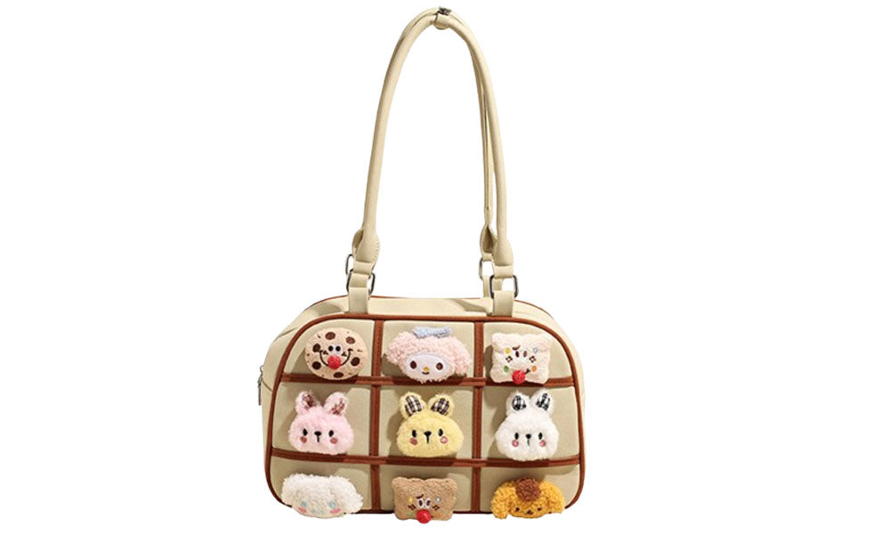 Cute Plush Doll PU Handbag for Women Daily Outing or Commute