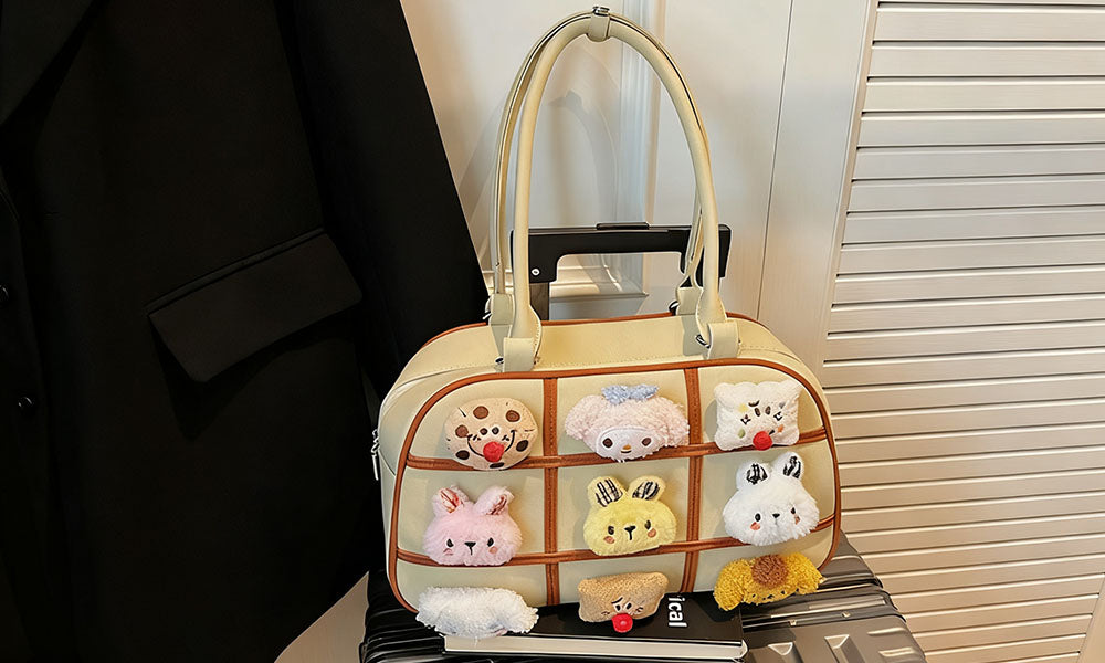 Cute Plush Doll PU Handbag for Women Daily Outing or Commute