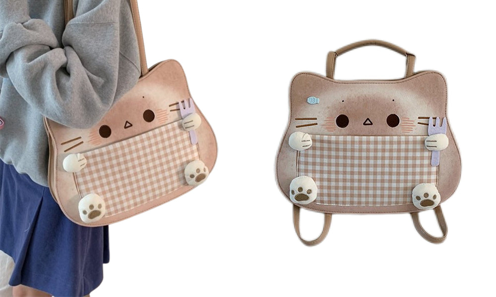 3-Way Carrying Style Adorable Kawaii Cat Handbag Backpack