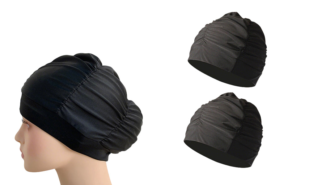 2PCS Unisex Pleated Swim Cap Soft Elastic Quick-Dry Pool & Beach Hat