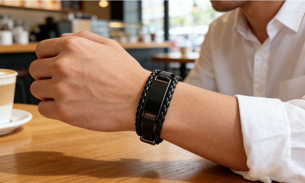 Stainless Steel Leather Bracelet Braided Wristband Jewelry
