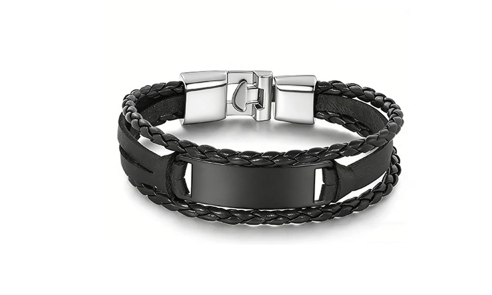 Stainless Steel Leather Bracelet Braided Wristband Jewelry
