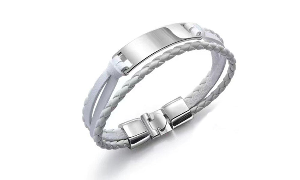 Stainless Steel Leather Bracelet Braided Wristband Jewelry