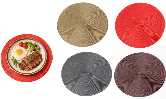 5Pcs Round Woven Placemats Large Washable Table Mats for Dining Table