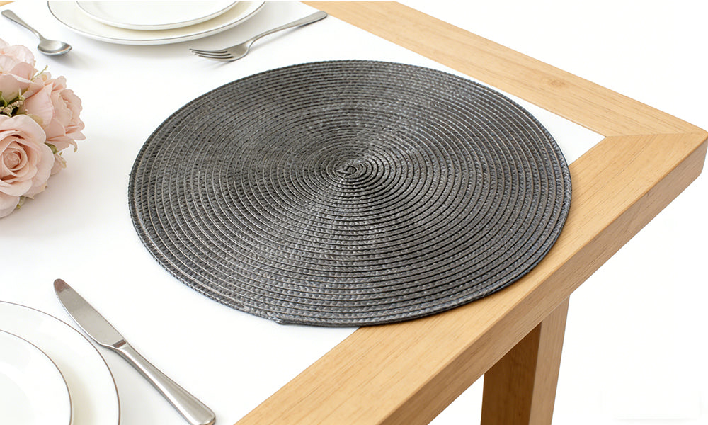 5Pcs Round Woven Placemats Large Washable Table Mats for Dining Table
