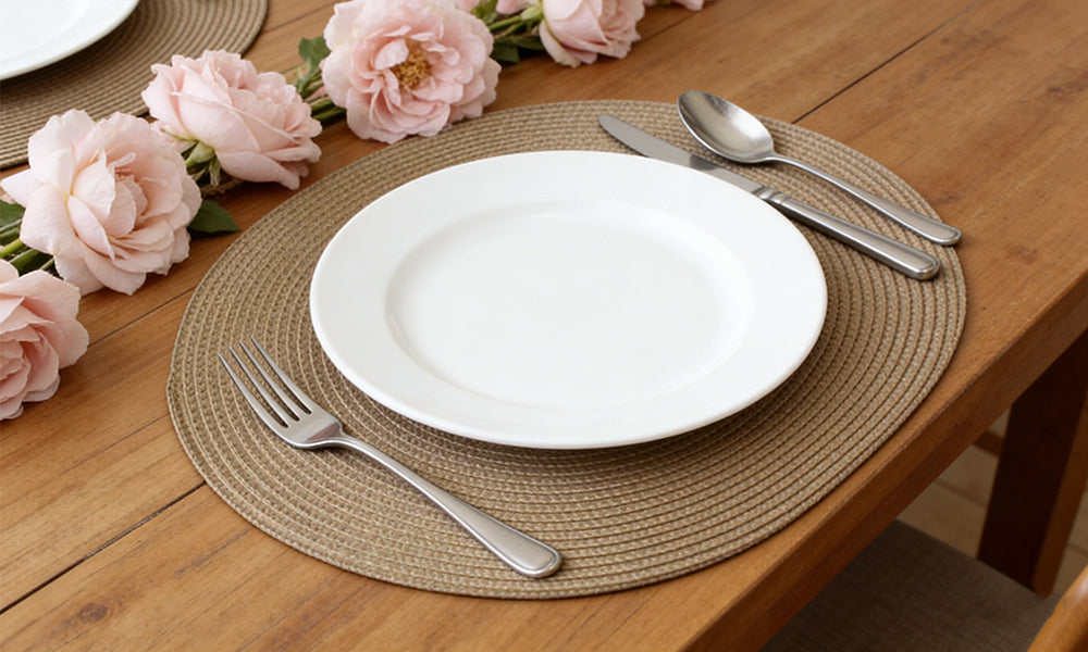 5Pcs Round Woven Placemats Large Washable Table Mats for Dining Table