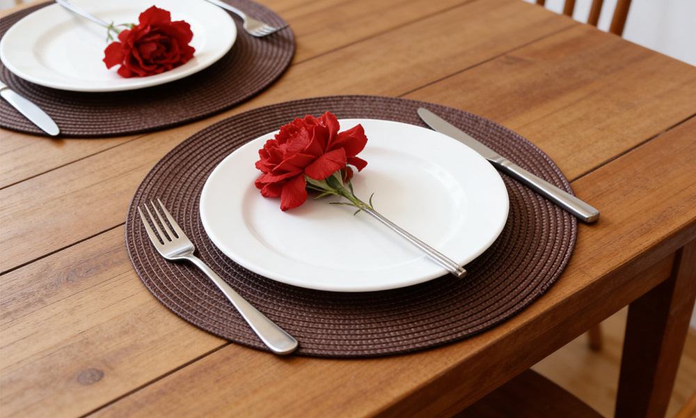 5Pcs Round Woven Placemats Large Washable Table Mats for Dining Table