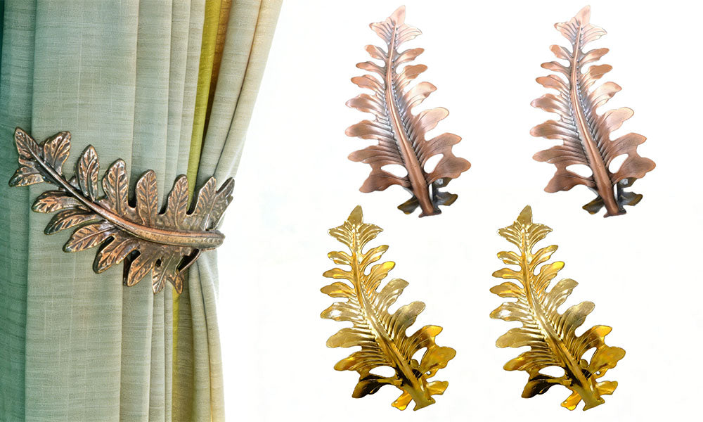 2PCS Leaf Shape Curtain Tieback Hooks Decorative Wall Holdbacks