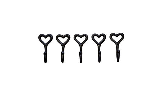 5 Pcs Cast Iron Wall Hooks Heart Shape Decorative Coat Hooks for Home