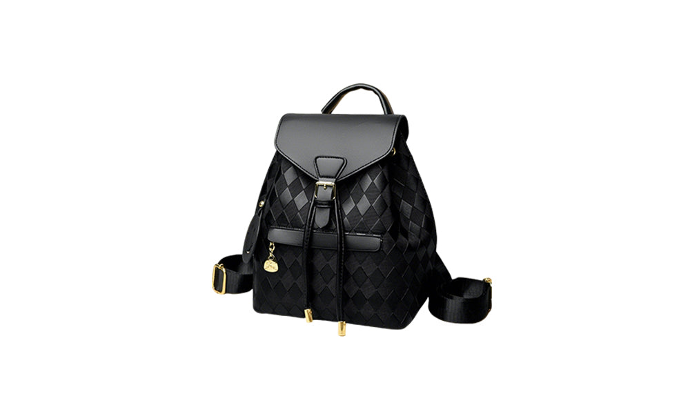 PU Leather Plaid Backpack for Women Casual Travel Daypack