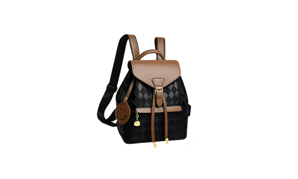 PU Leather Plaid Backpack for Women Casual Travel Daypack