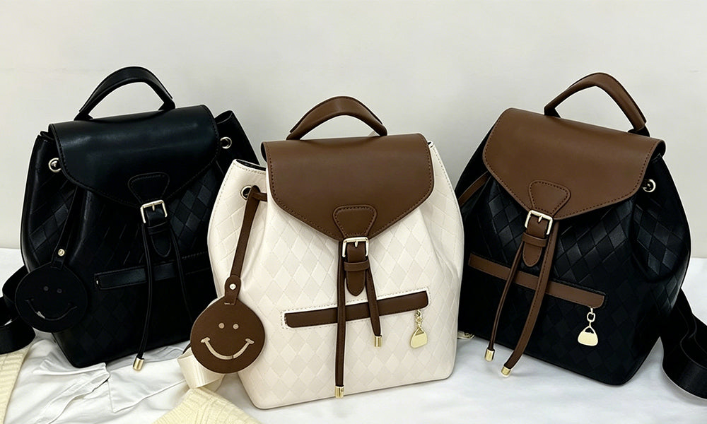 PU Leather Plaid Backpack for Women Casual Travel Daypack