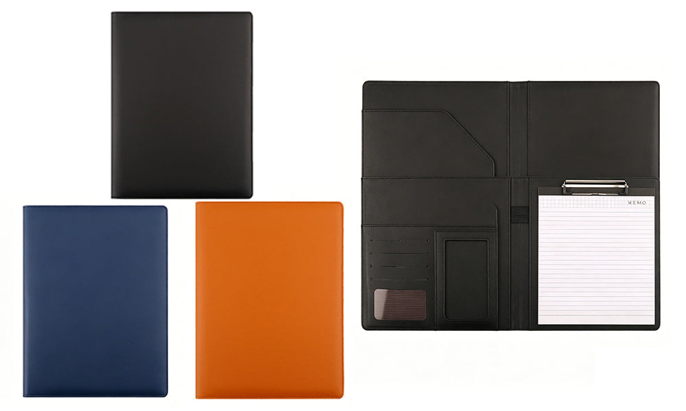 PU Leather A4 Portfolio Folder with Notepad Card Slots for Office Meeting