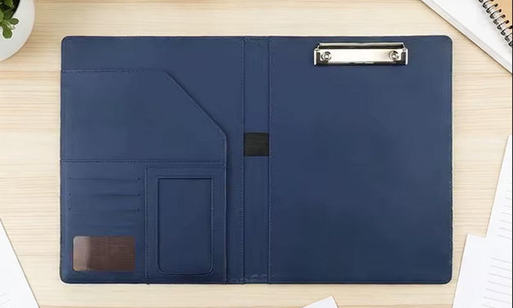 PU Leather A4 Portfolio Folder with Notepad Card Slots for Office Meeting