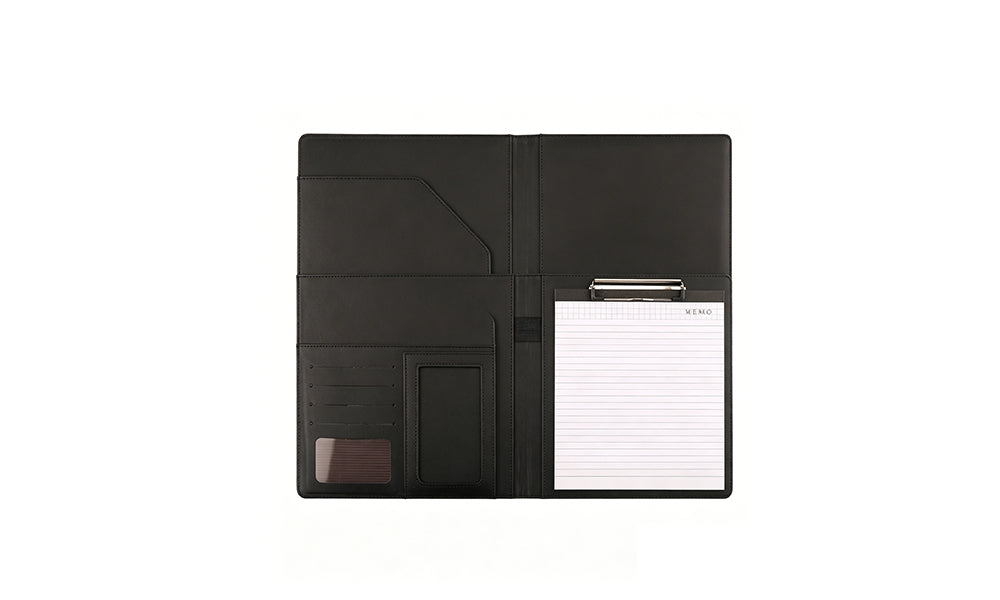PU Leather A4 Portfolio Folder with Notepad Card Slots for Office Meeting