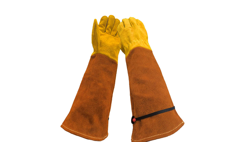 Long Cowhide Gardening Gloves Heavy Duty Thorn Proof Puncture Resistant