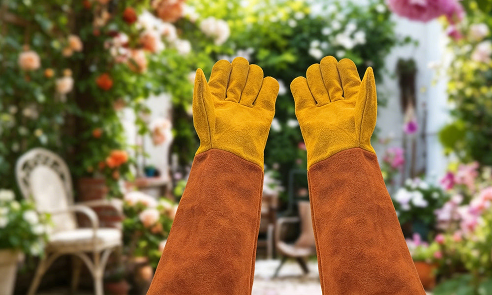 Long Cowhide Gardening Gloves Heavy Duty Thorn Proof Puncture Resistant