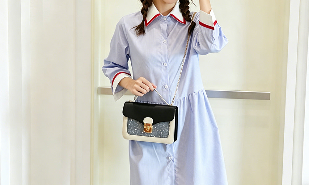Flip Lock Clasp Sequins Handbag Shoulder Crossbody Bag for Little Girl