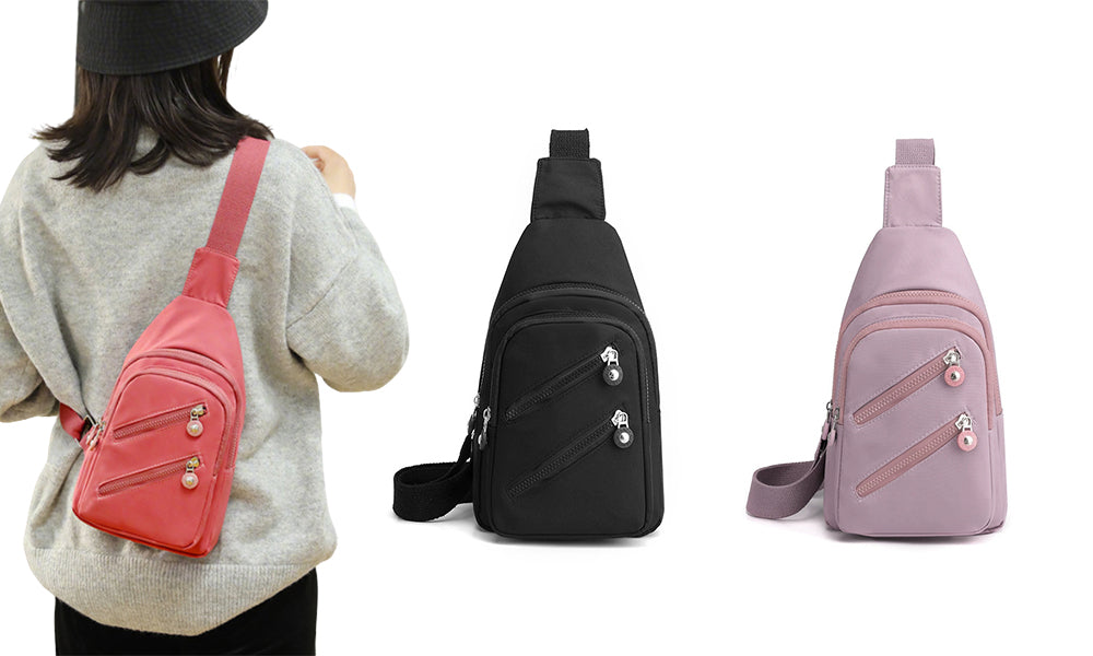 Women Nylon Chest Bag Lightweight Multi Pocket Crossbody Sling for Travel