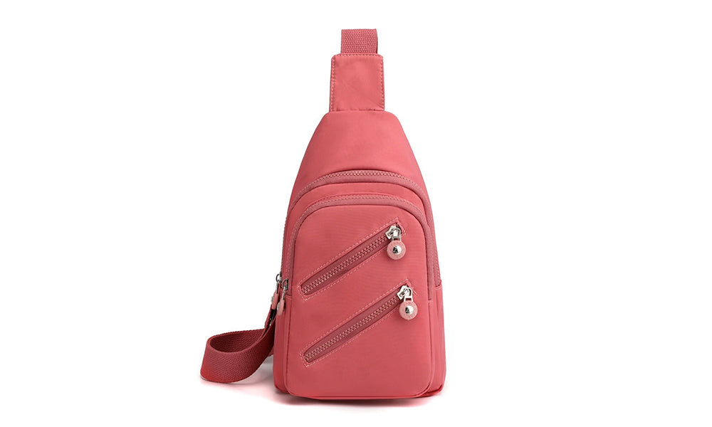 Women Nylon Chest Bag Lightweight Multi Pocket Crossbody Sling for Travel
