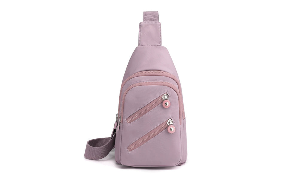 Women Nylon Chest Bag Lightweight Multi Pocket Crossbody Sling for Travel