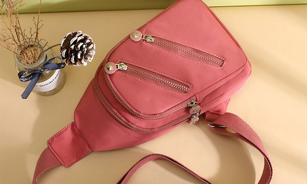Women Nylon Chest Bag Lightweight Multi Pocket Crossbody Sling for Travel