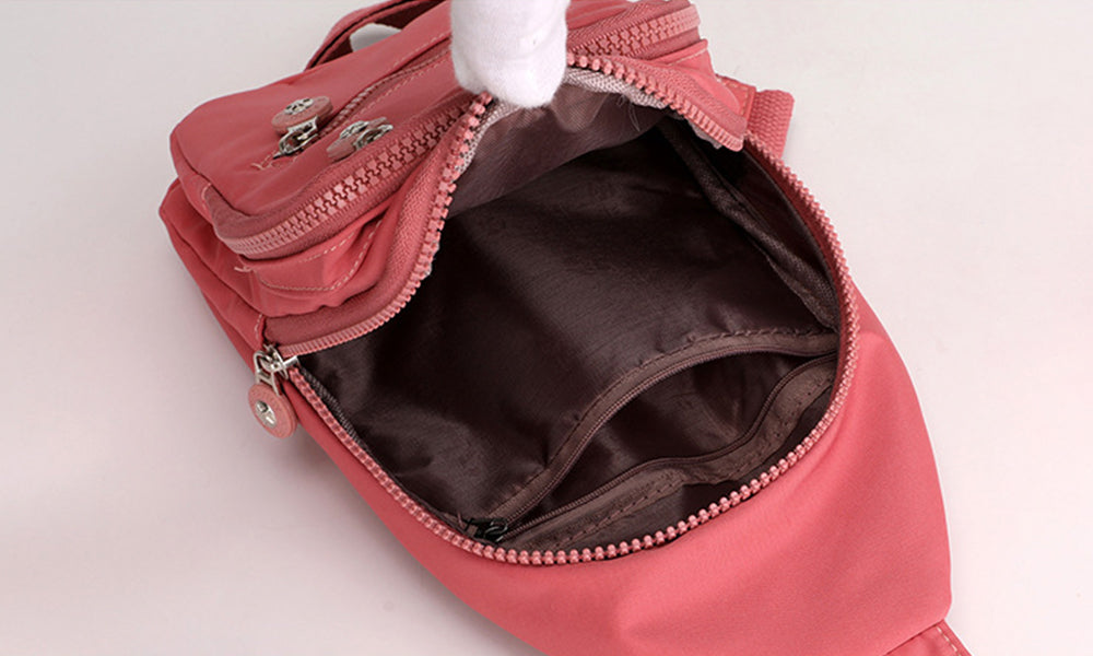 Women Nylon Chest Bag Lightweight Multi Pocket Crossbody Sling for Travel