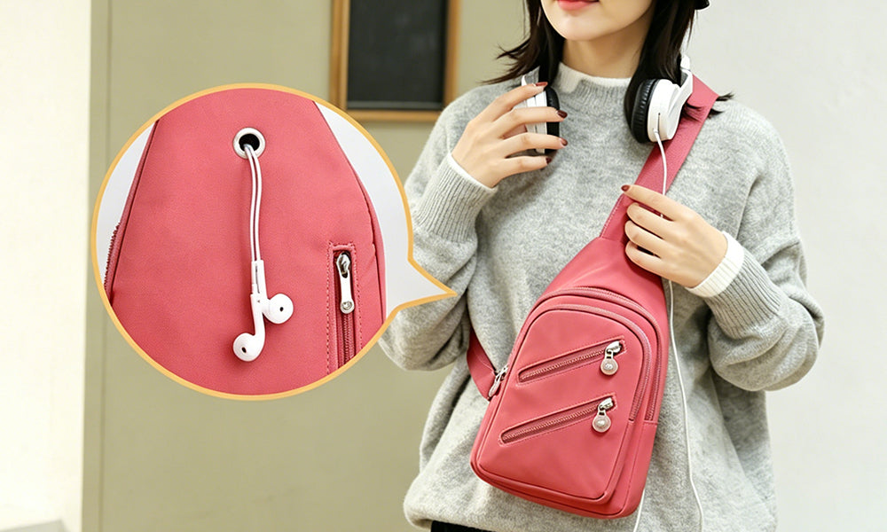 Women Nylon Chest Bag Lightweight Multi Pocket Crossbody Sling for Travel
