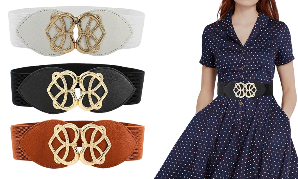 3 Pcs Elastic Waist Belt for Women Wide Dress Belt with Heart Buckle