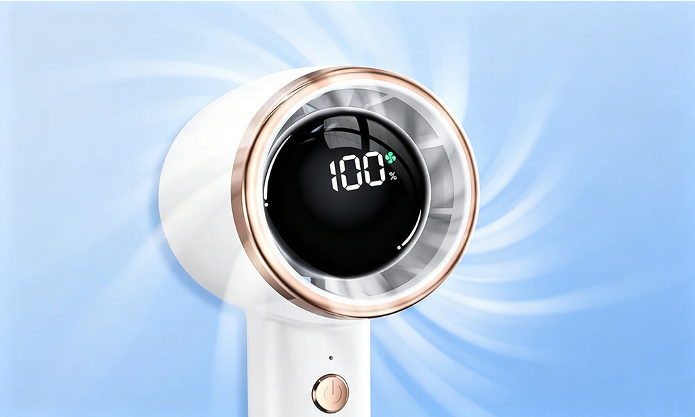 Portable Handheld Mini Fan Rechargeable USB Fan 100 Level Adjustable LED Display Cooling Fan