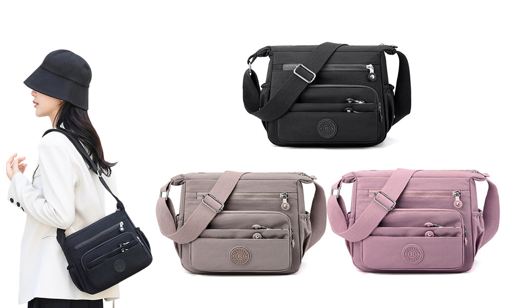 Women Crossbody Bag Multi Pocket Nylon Shoulder Bag for Travel Daily Use